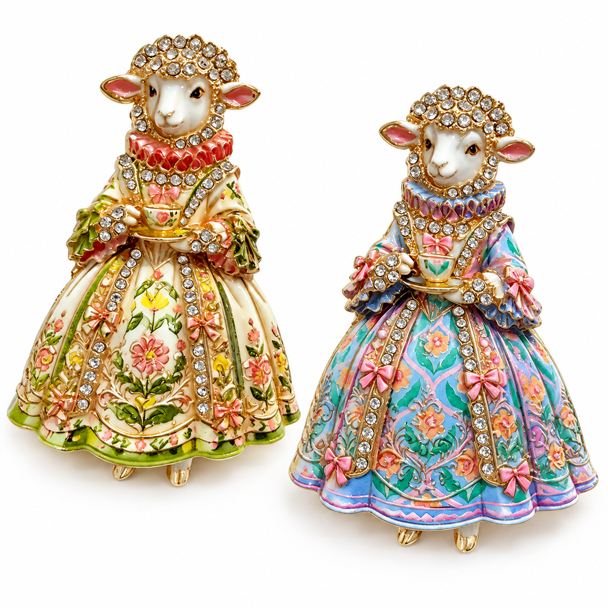 Victorian-Inspired Sheep Brooch Gift Set – 2-Piece Rhinestone Lamb Pins