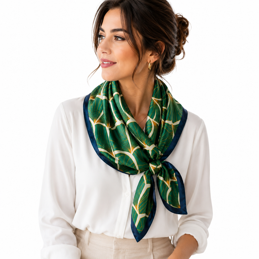 Luxury Satin Silk Feel Leaf Print Square Scarf 27.5" Women Fashion Neck Head Wrap