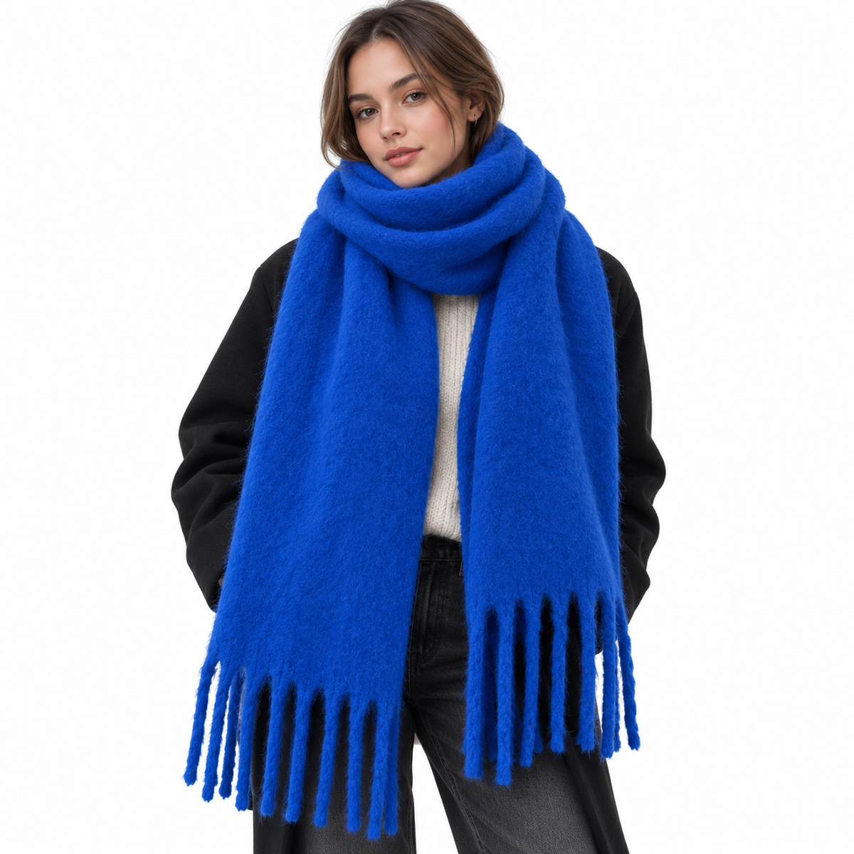 Womens Winter Cashmere Feel Pashmina Scarf  Blue  Warm Blanket Wrap Unisex