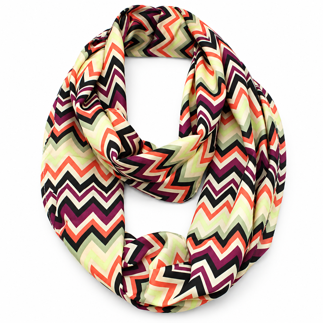 Multicolor Chevron Zigzag Infinity Scarf for Women — Lightweight Polyester Loop Wrap