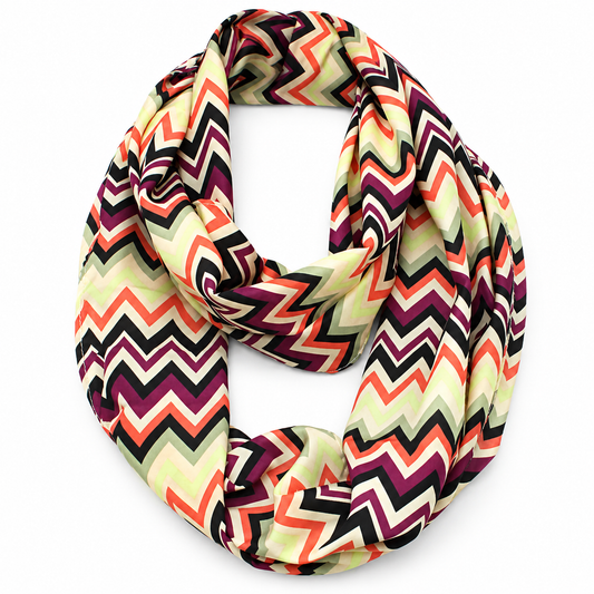 Multicolor Chevron Zigzag Infinity Scarf for Women — Lightweight Polyester Loop Wrap