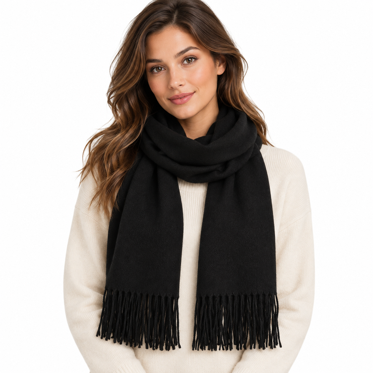 2-Piece Black & Mustard Fringe Scarf Set