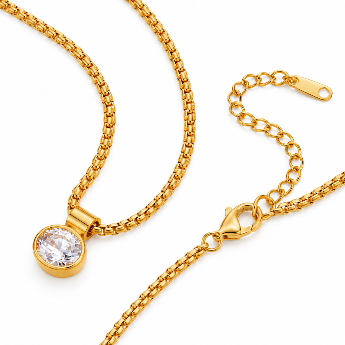 Gold-Tone Stainless Steel Round Crystal Pendant Necklace