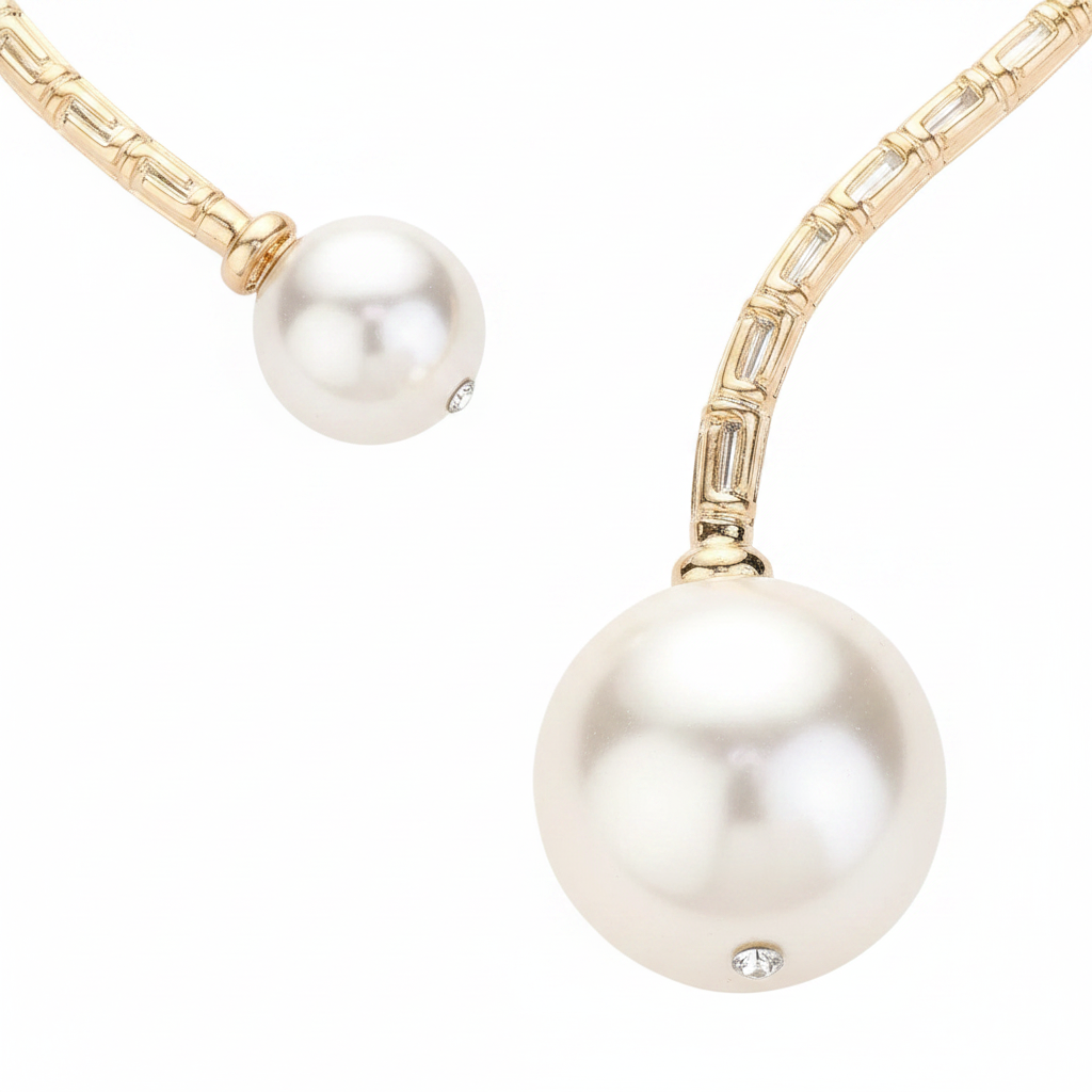 Faux Pearl Collar Necklace - Pearl Detail