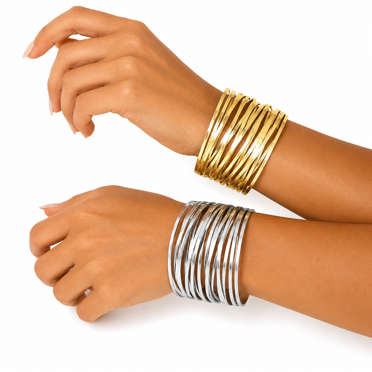 2pcs Gold Silver Multi-Layer Magnetic Clasp Bracelet Set
