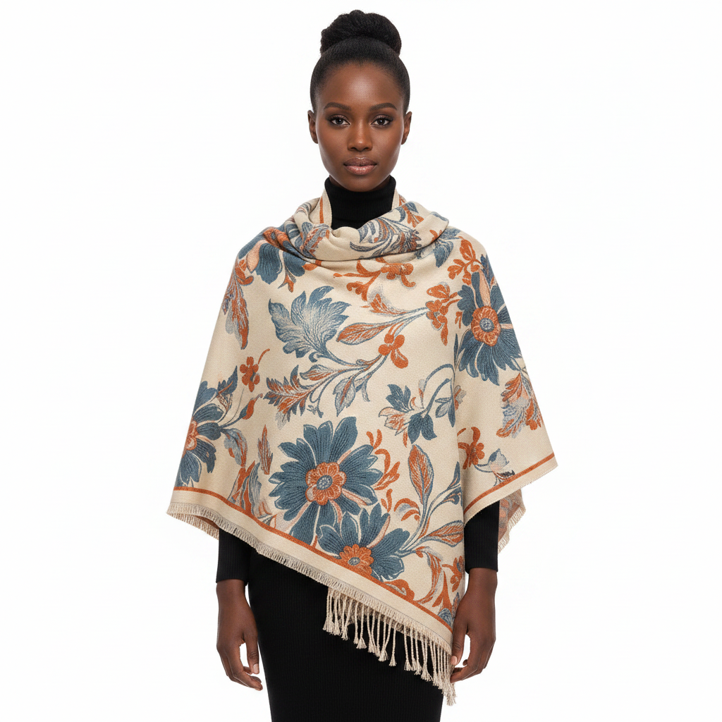 Floral Jacquard Shawl Wrap Lifestyle Front