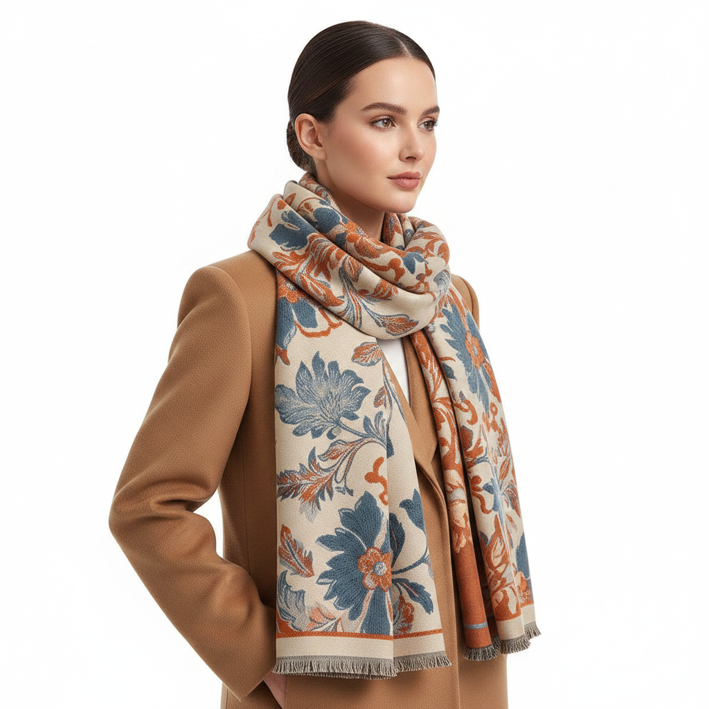Floral Jacquard Shawl Wrap Lifestyle Side