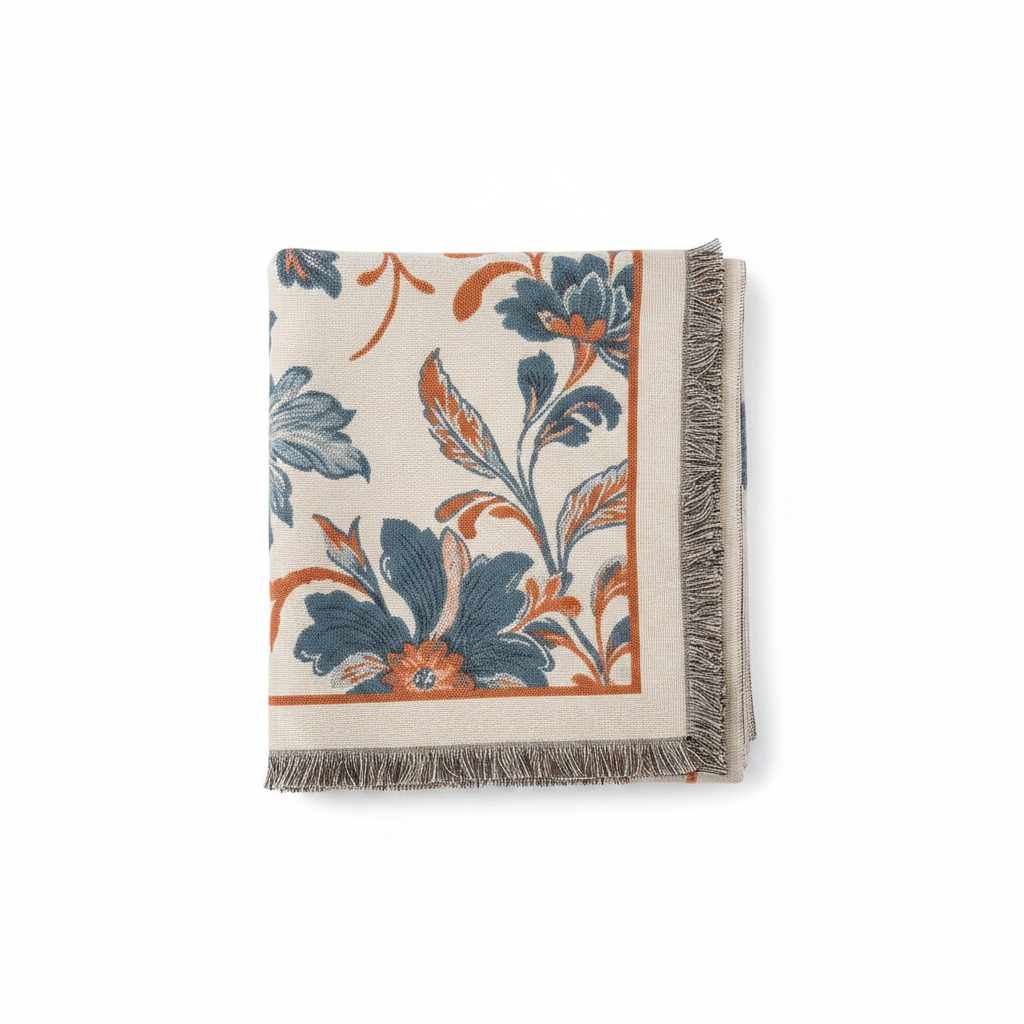 Floral Jacquard Shawl Wrap Product Flat Lay