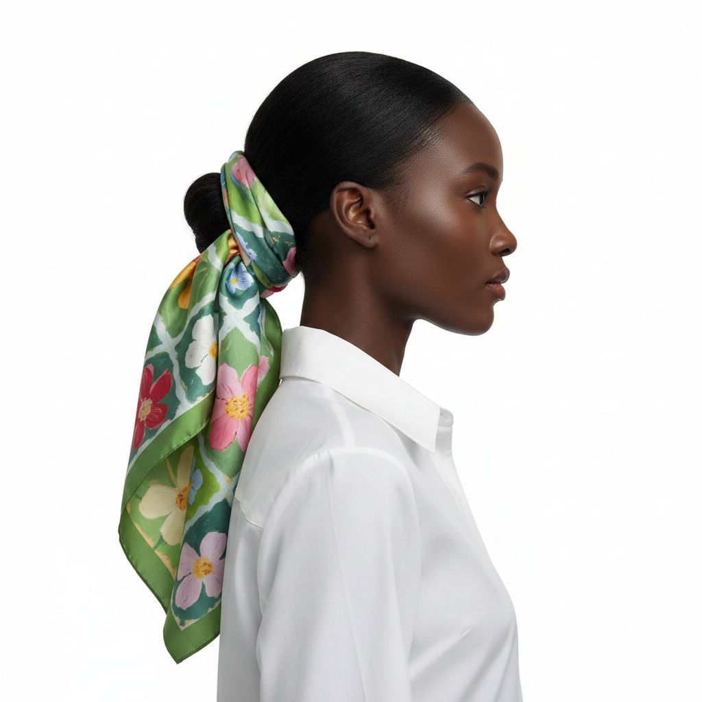 Floral Scarf Hair Ribbon Side