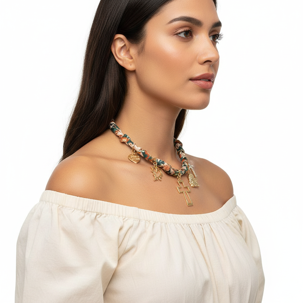 Floral Scarf Necklace – Side Lifestyle