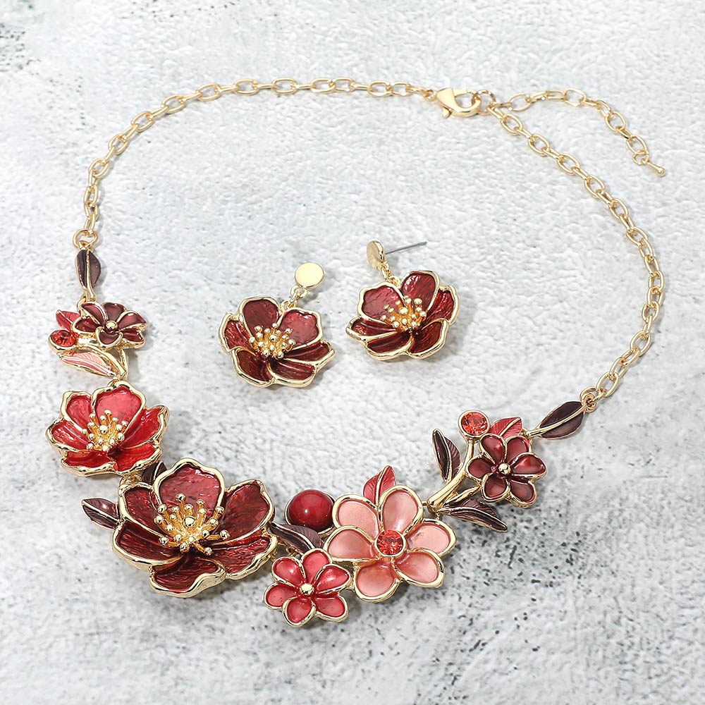 Floral Link Statement Necklace for Women Bold Flower Collar Necklace