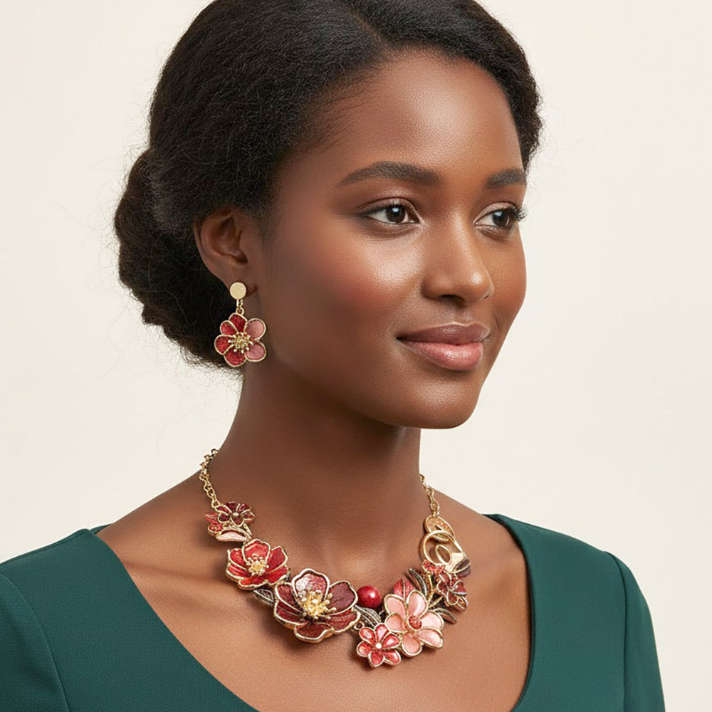 Floral Link Statement Necklace for Women Bold Flower Collar Necklace