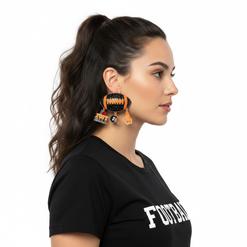 Football Earrings Lifestyle Side