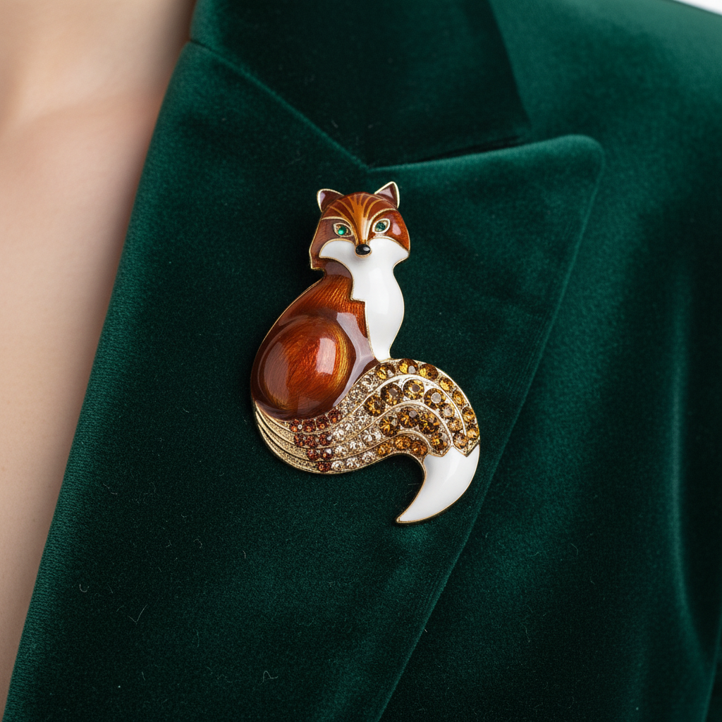 Fox Brooch on Green Blazer