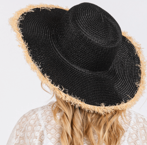 Frayed Straw Floppy Sun Hat for Women - Hautefull