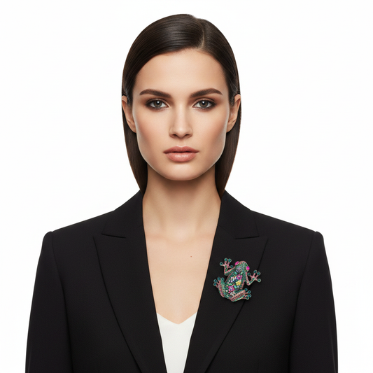 Frog Brooch on Black Blazer
