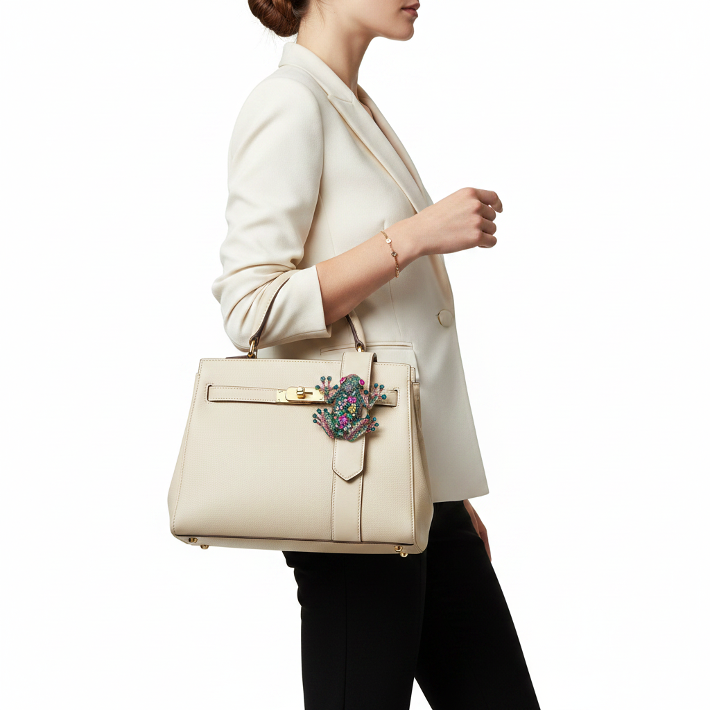 Frog Brooch on Handbag