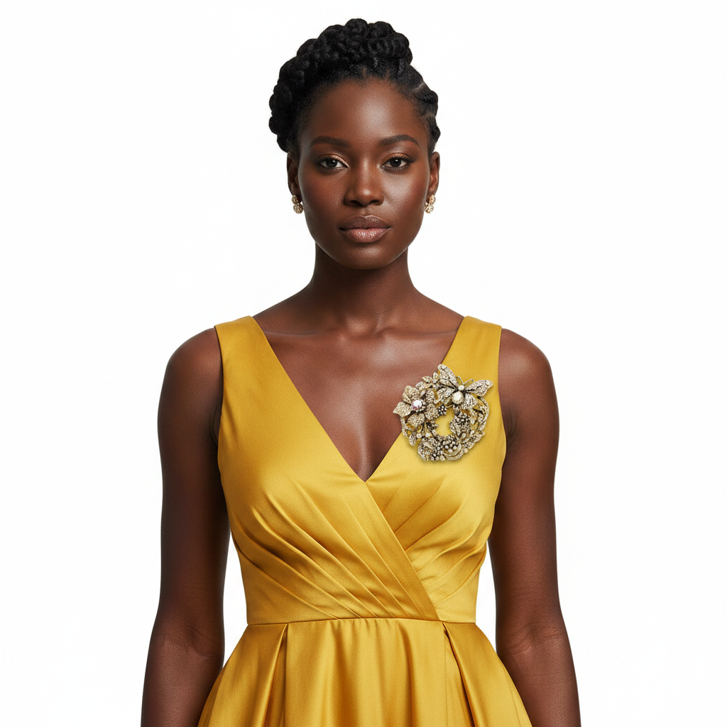Front - Butterfly Brooch on yellow dress