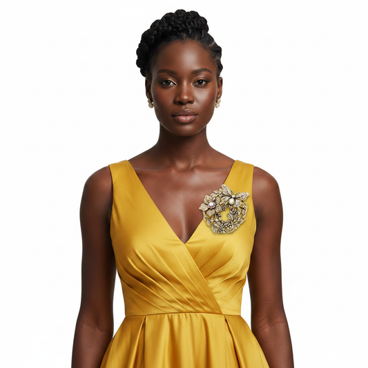 Front - Butterfly Brooch on yellow dress