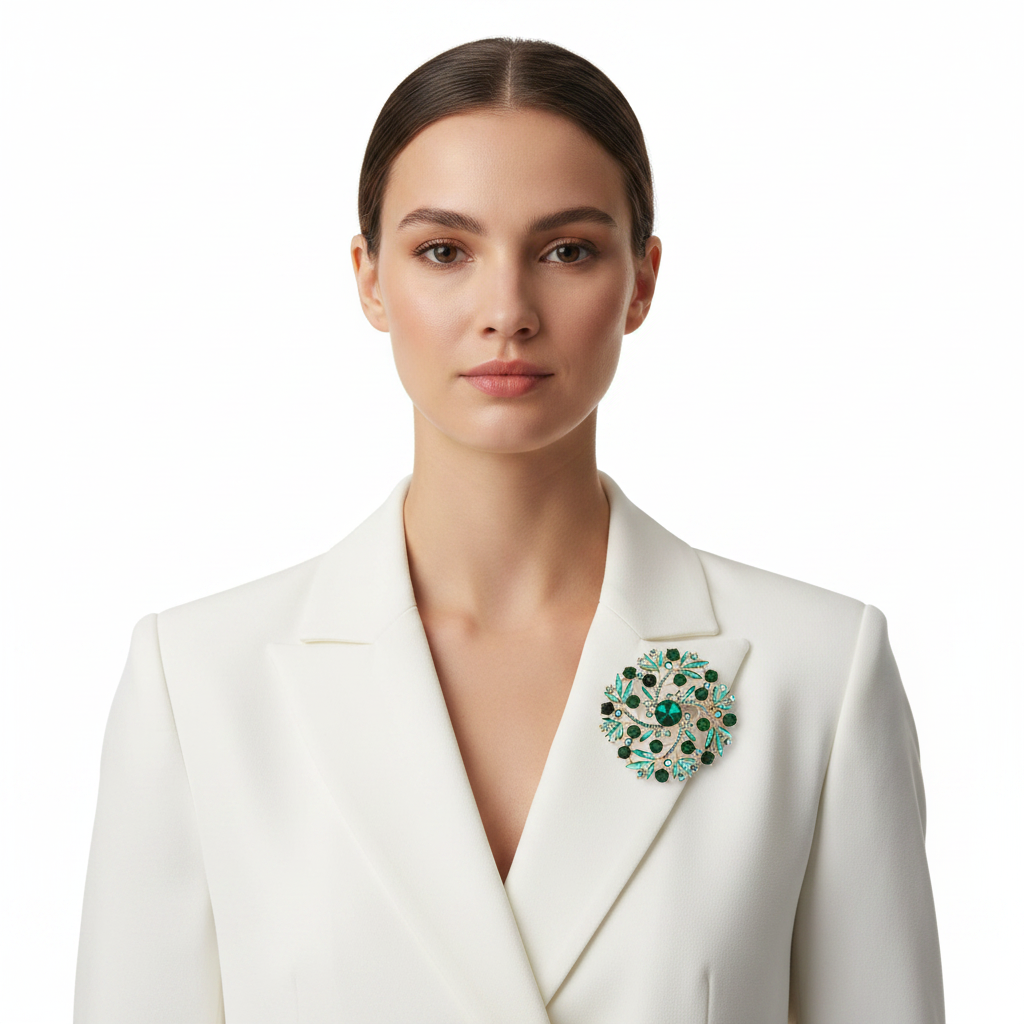 Front – Emerald Brooch on Blazer