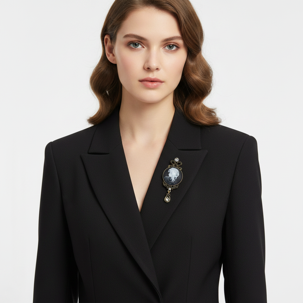 Front lifestyle - brooch on blazer lapel