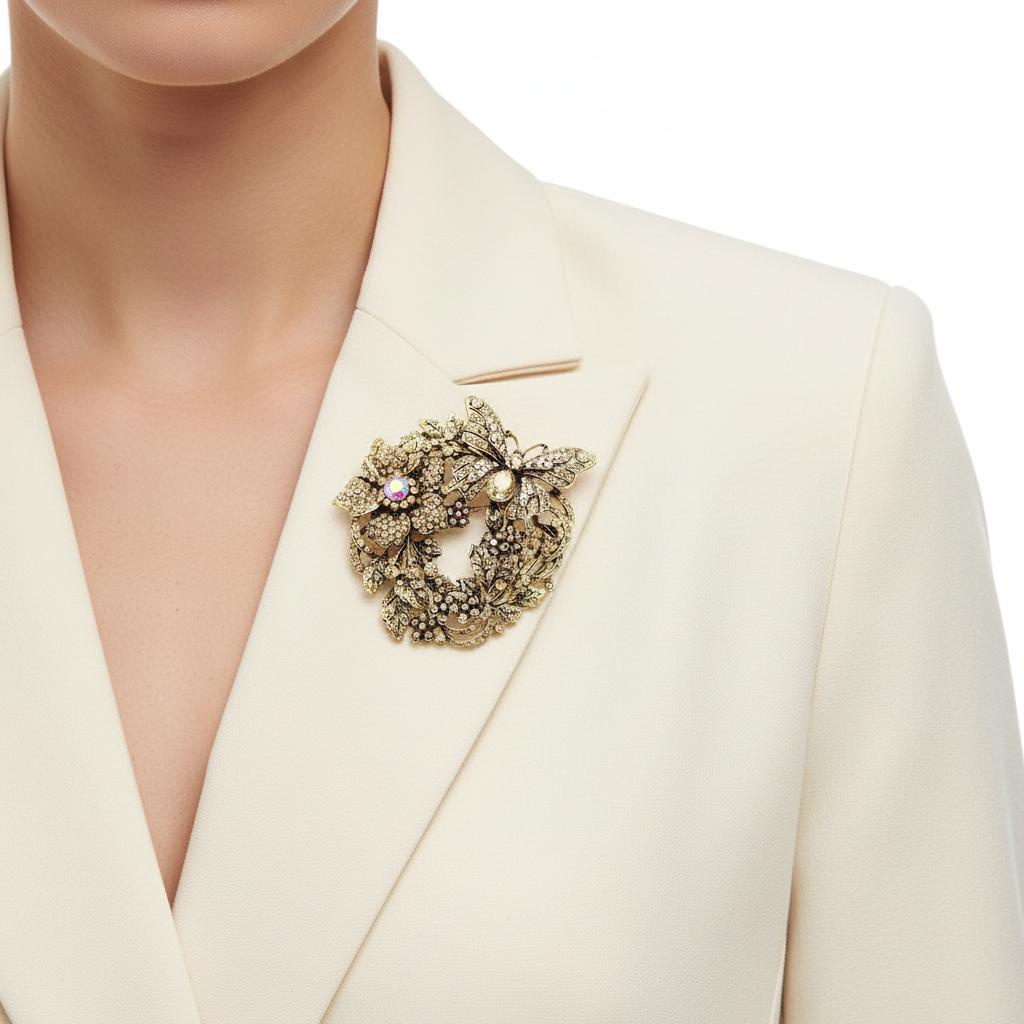 Front lifestyle - Butterfly Brooch on blazer lapel