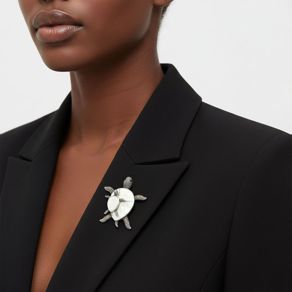 Front Lifestyle – Ivory White Turtle Brooch
