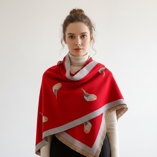 Front lifestyle - Red Robin Bird Shawl Scarf