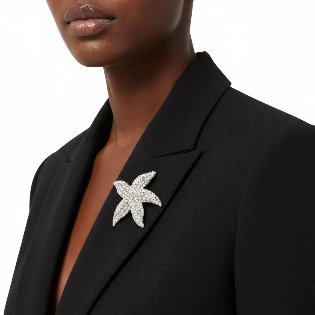 Front Lifestyle – Silver Crystal Starfish Brooch
