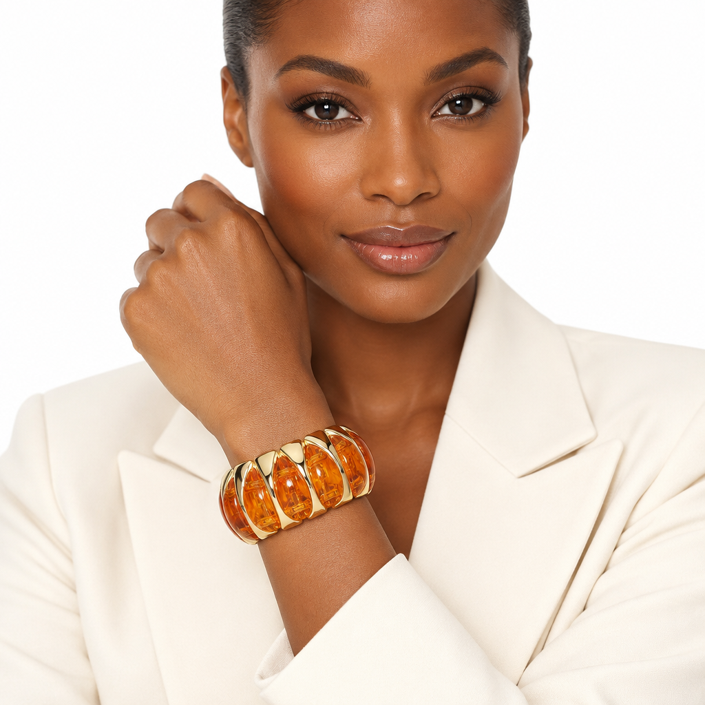 Front lifestyle view of the amber bracelet