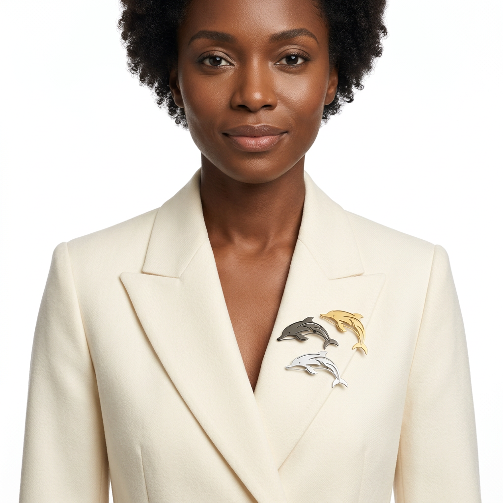 Front-view dolphin brooch lifestyle image
