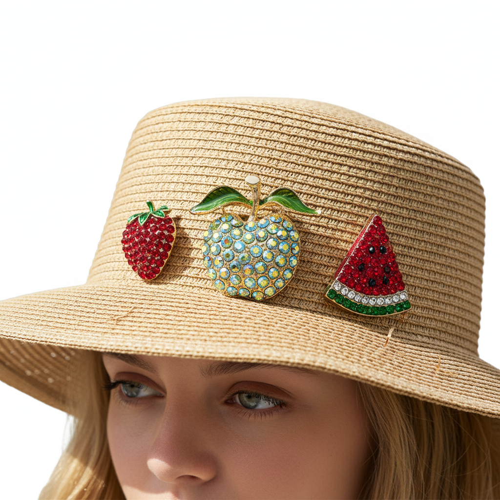 Fruit Brooch Set on Straw Hat