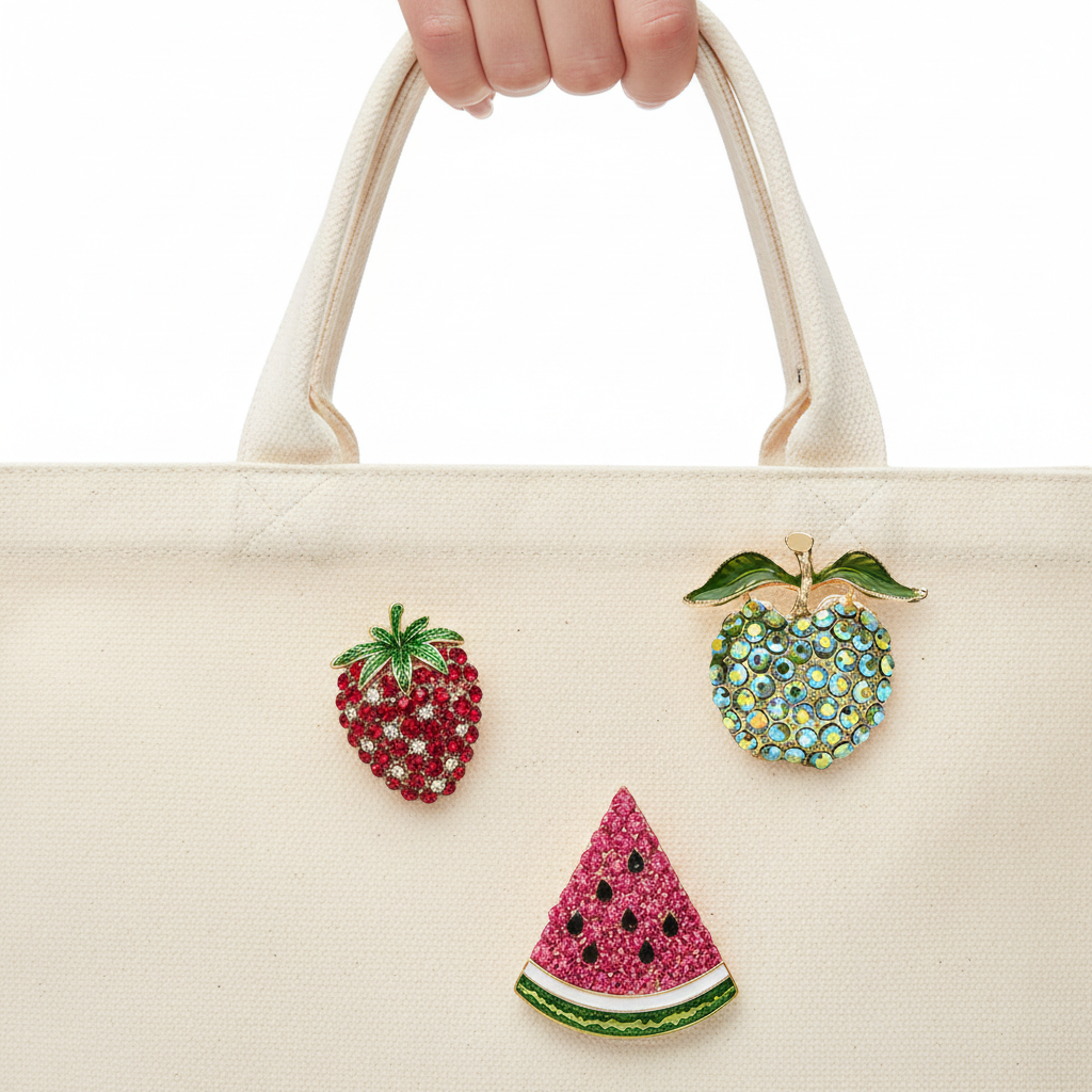 Fruit Brooch Set on Tote Bag