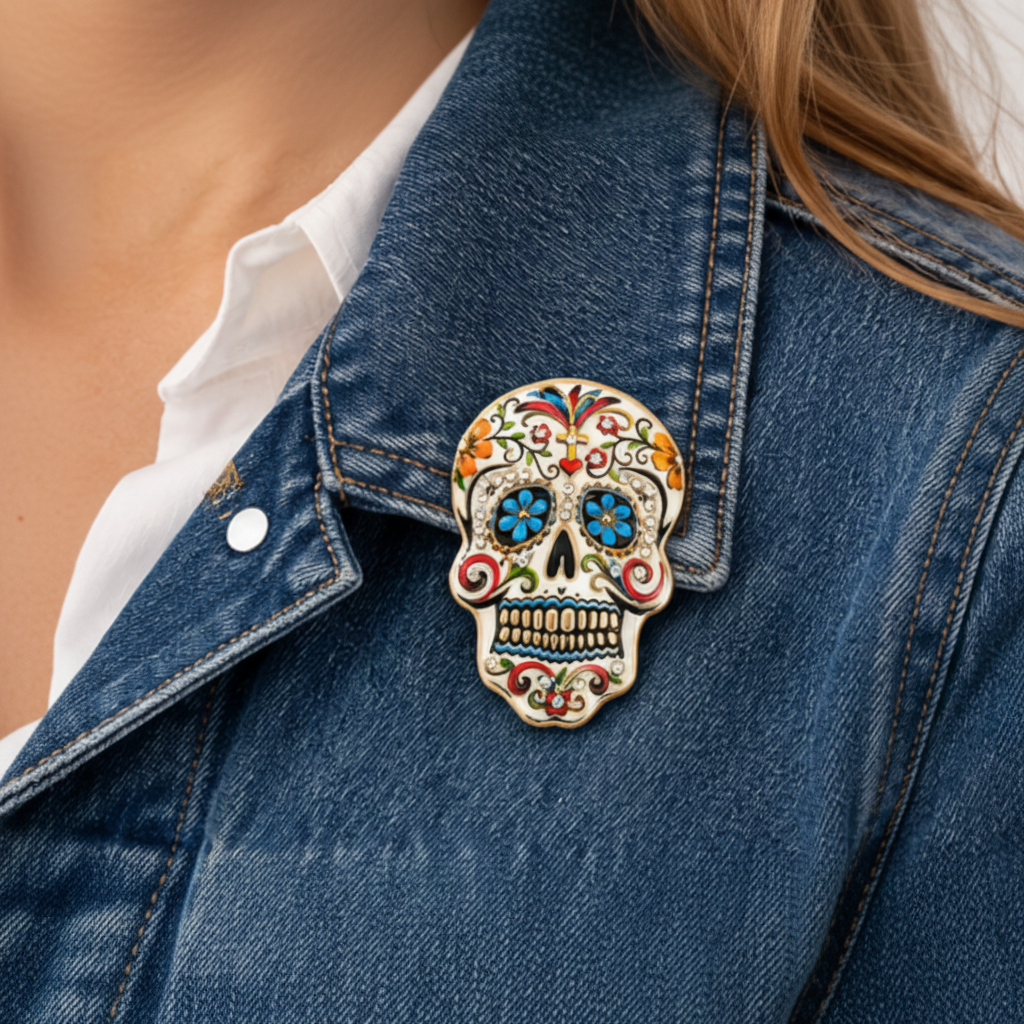 Sugar Skull Enamel Brooch Pin Set of 4 | Colorful Day of the Dead Pins