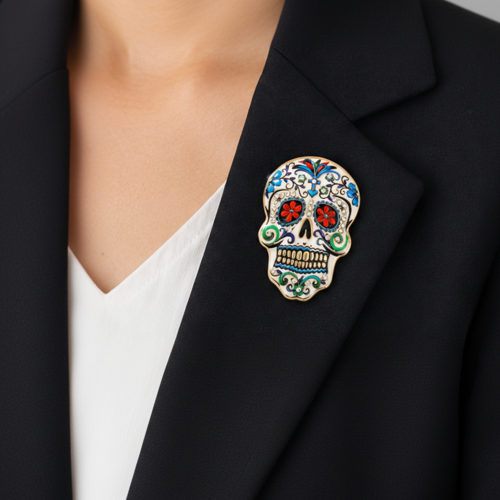 Sugar Skull Enamel Brooch Pin Set of 4 | Colorful Day of the Dead Pins