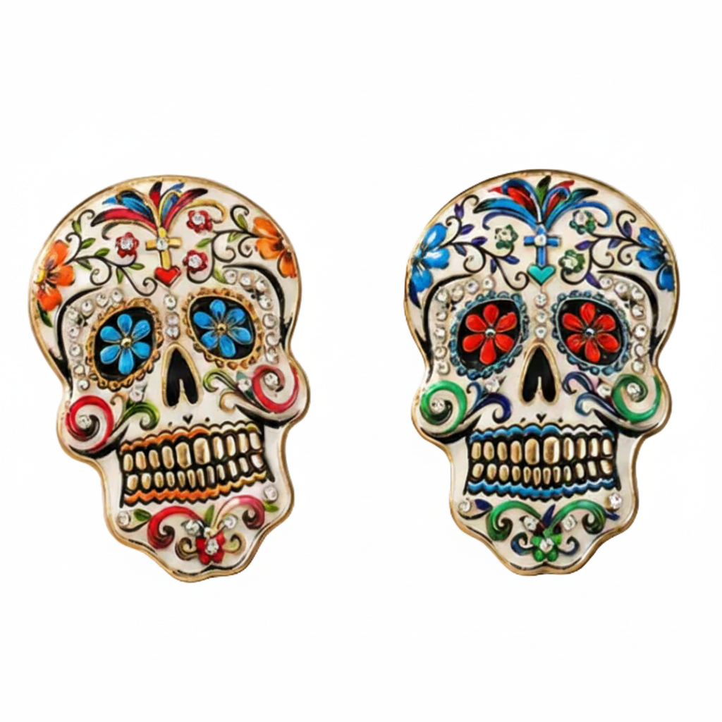 Sugar Skull Enamel Brooch Pin Set of 4 | Colorful Day of the Dead Pins