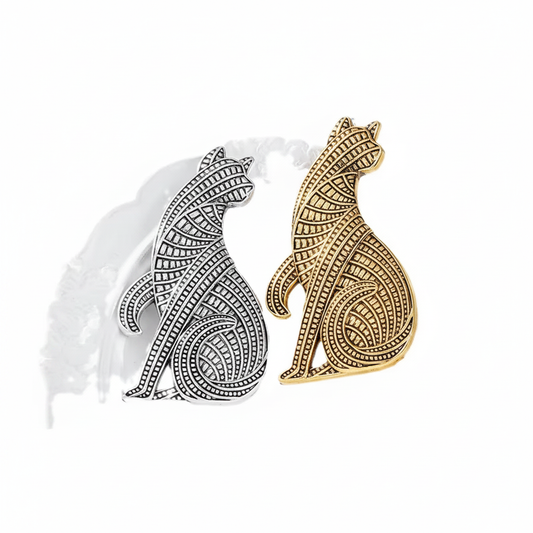 Geometric cat brooch set white background