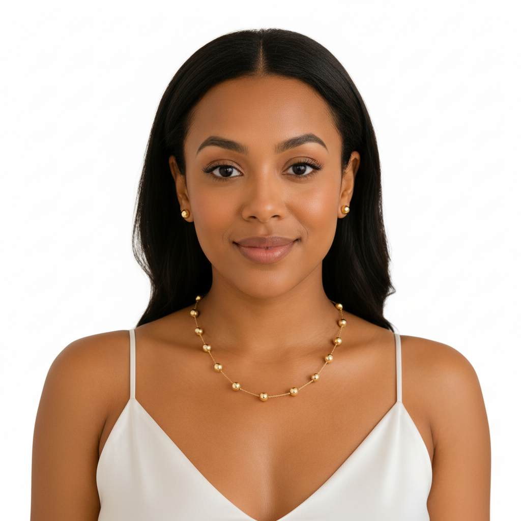 Gold Ball Station Necklace – Front