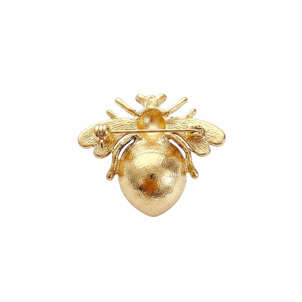 Gold bee brooch back view product shot