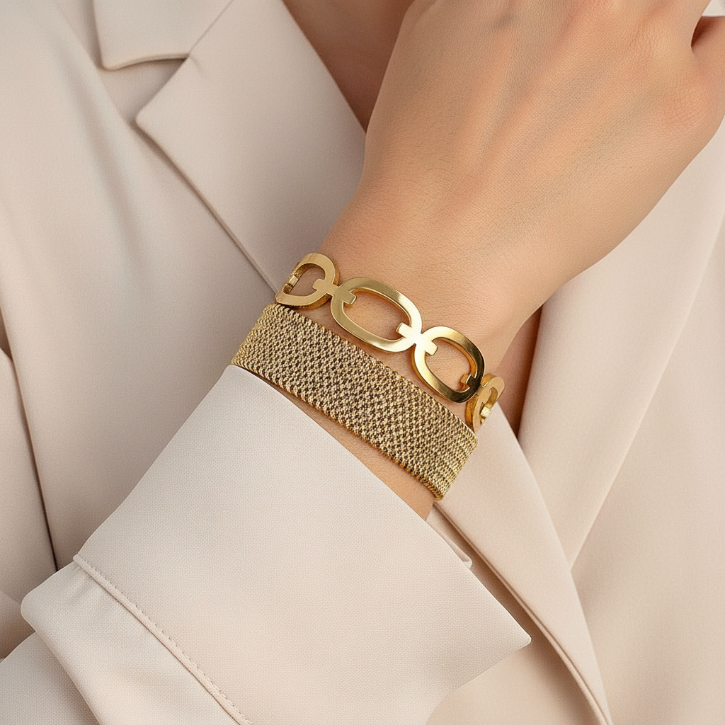 Gold Bracelet Stack Lifestyle Side