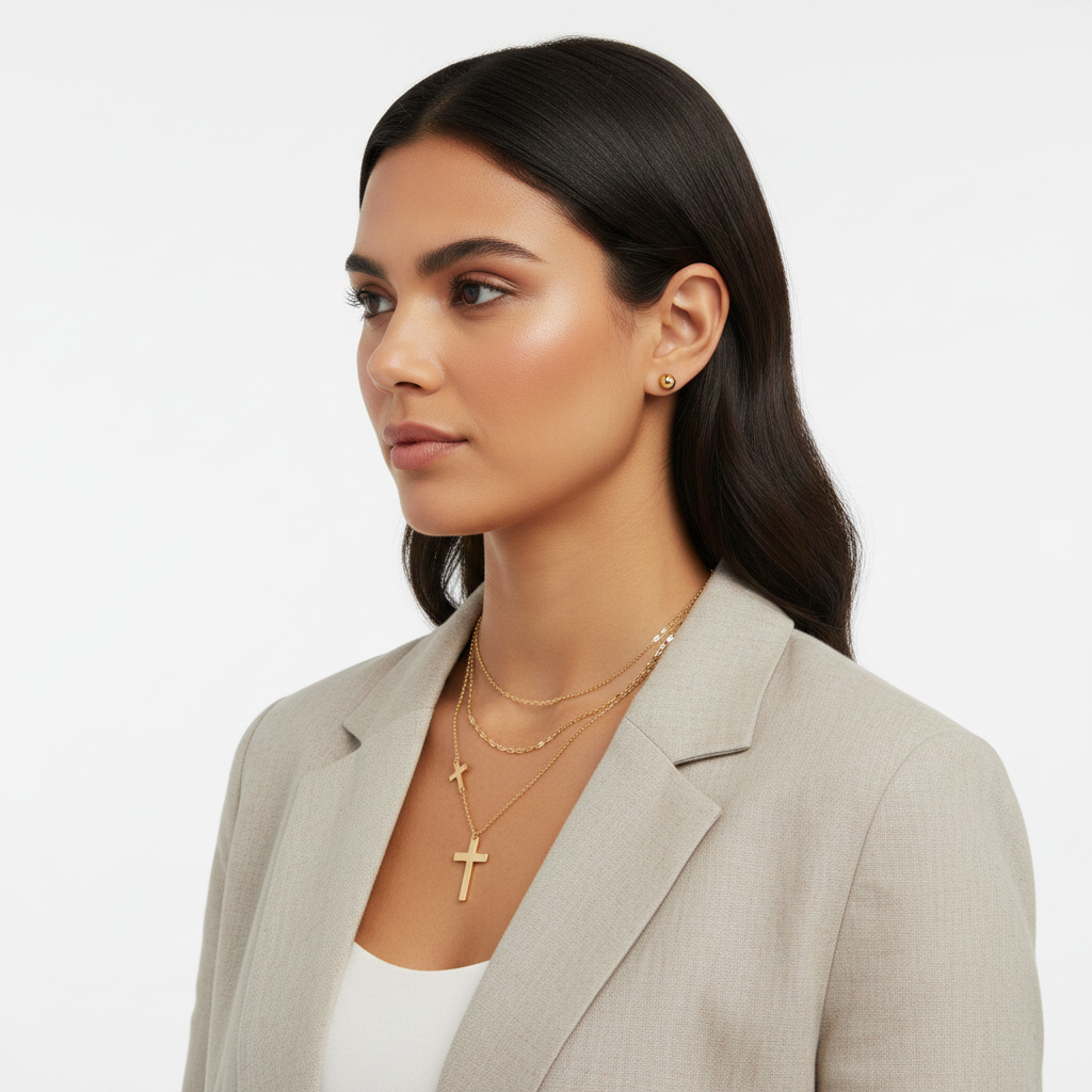 Gold Cross Necklace Lifestyle Side