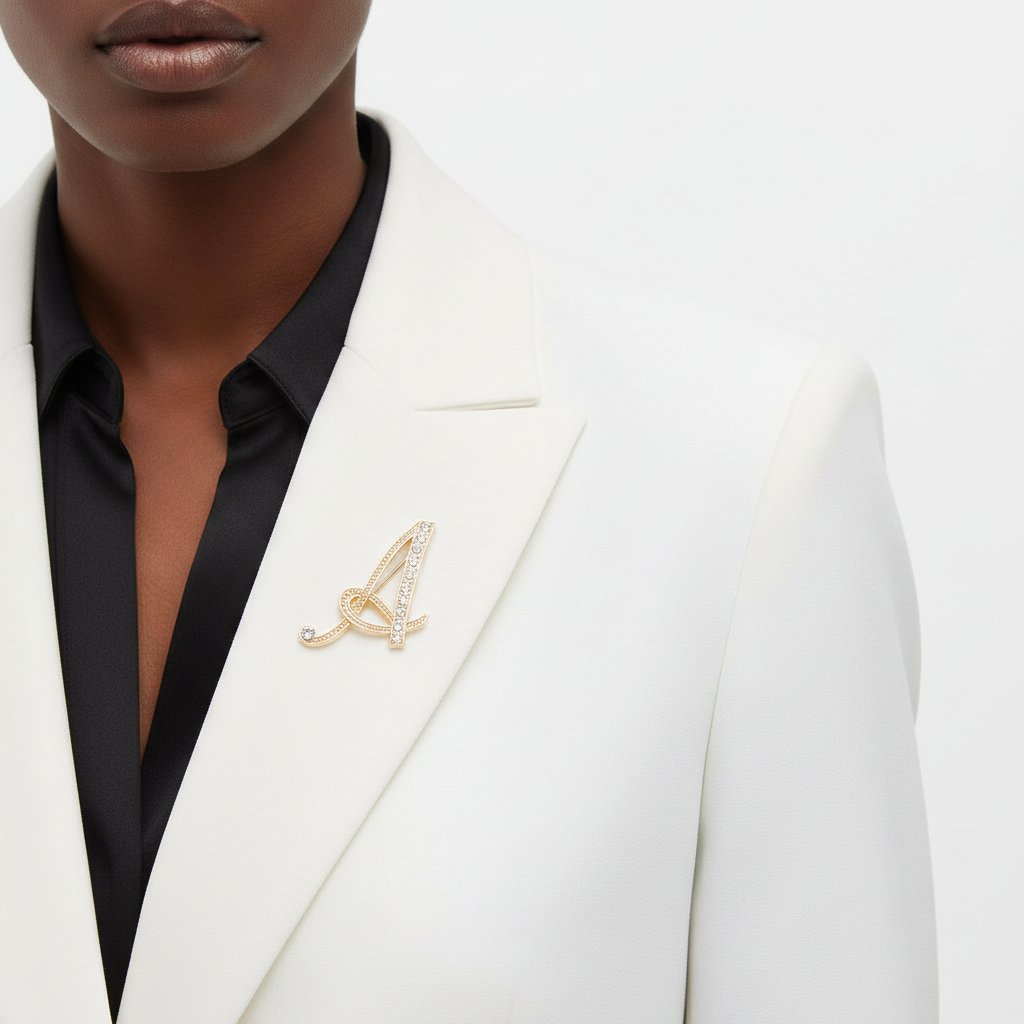 Gold Crystal A Brooch - Front Lifestyle