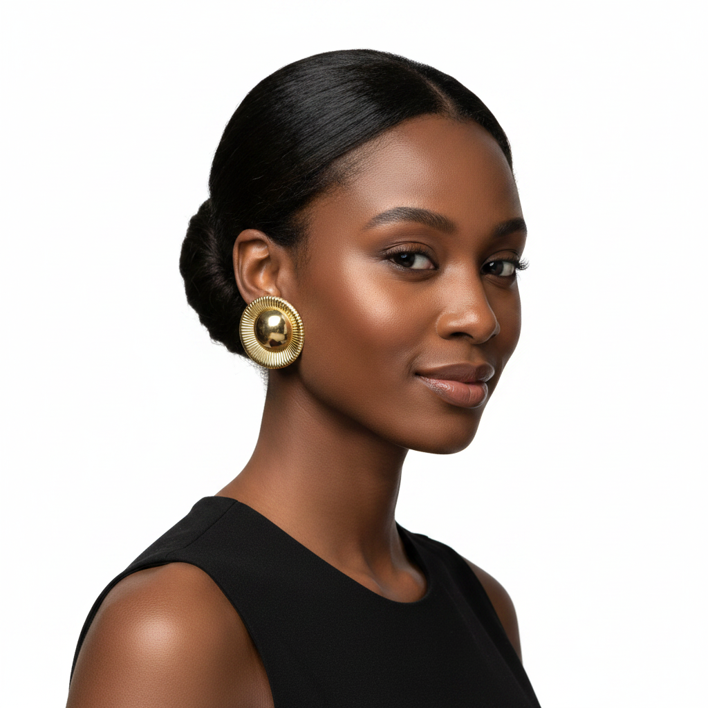 Gold Dome Sunburst Clip-On Earrings Lifestyle