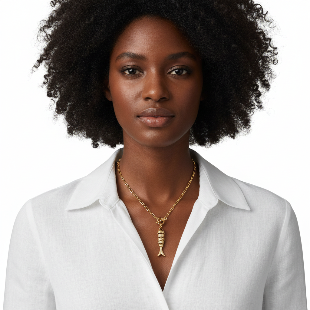Gold Fish Necklace Lifestyle Front