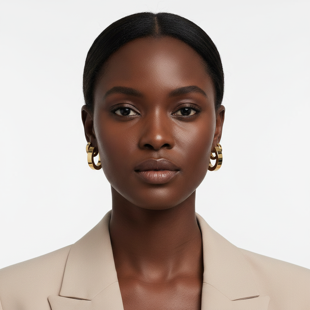 Gold Huggie Hoop Earrings - Front Lifestyle