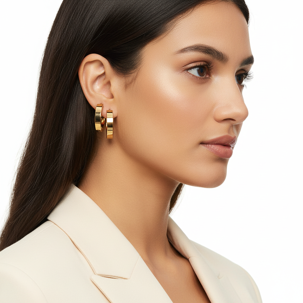 Gold Huggie Hoop Earrings - Side Lifestyle