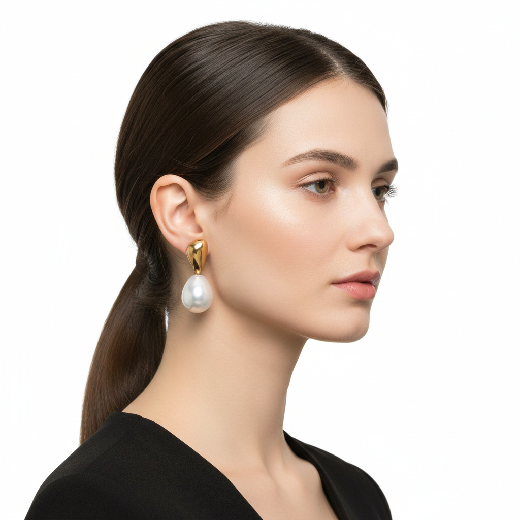 Gold Pearl Drop Earrings – Side
