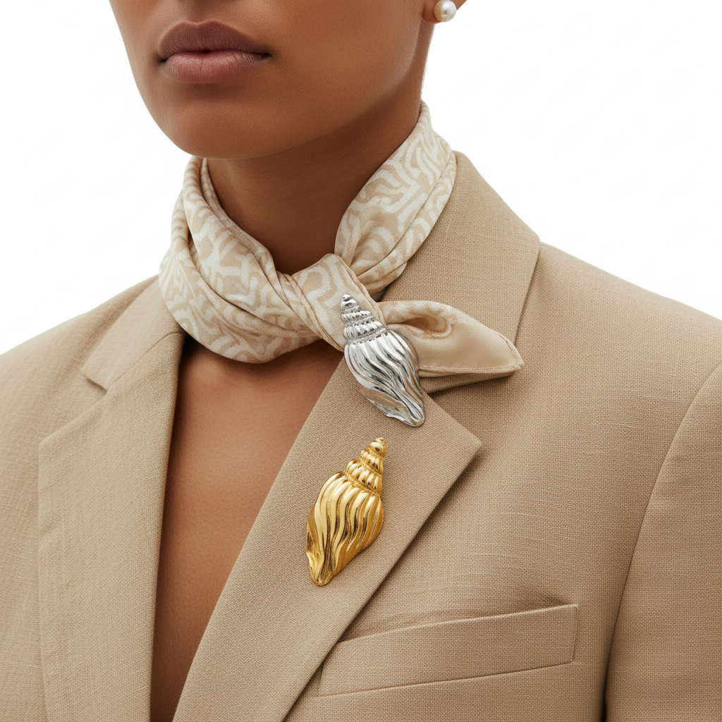 Gold & Silver Shell Brooches Styled Together