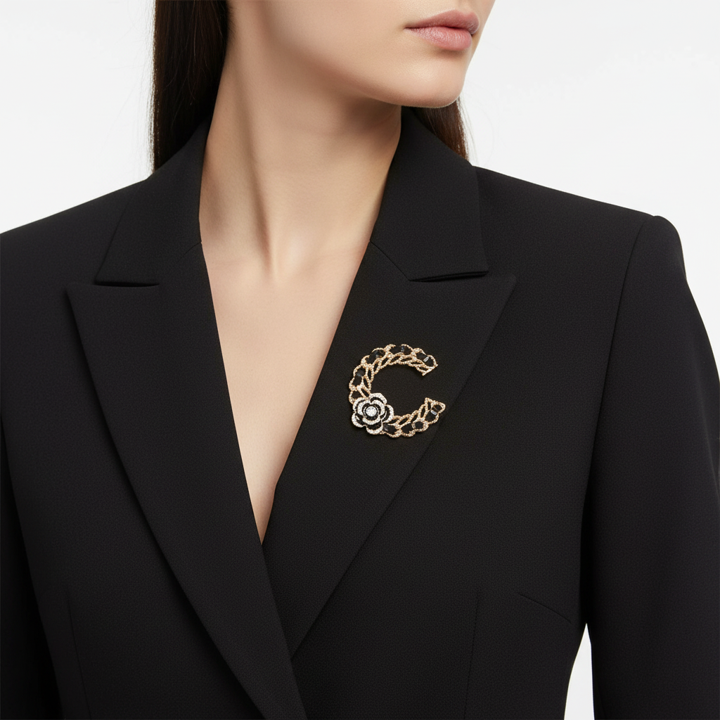 Gold Tone C Brooch Lifestyle Side