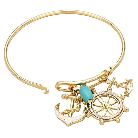 Anchor Charm Bangle Bracelet Silver Tone Nautical Ocean Inspired Jewelry for Women